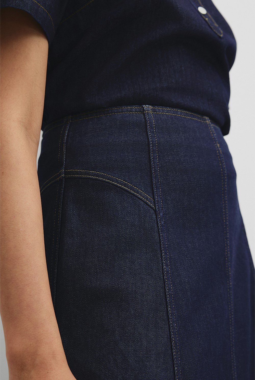 Panel Denim Midi Skirt