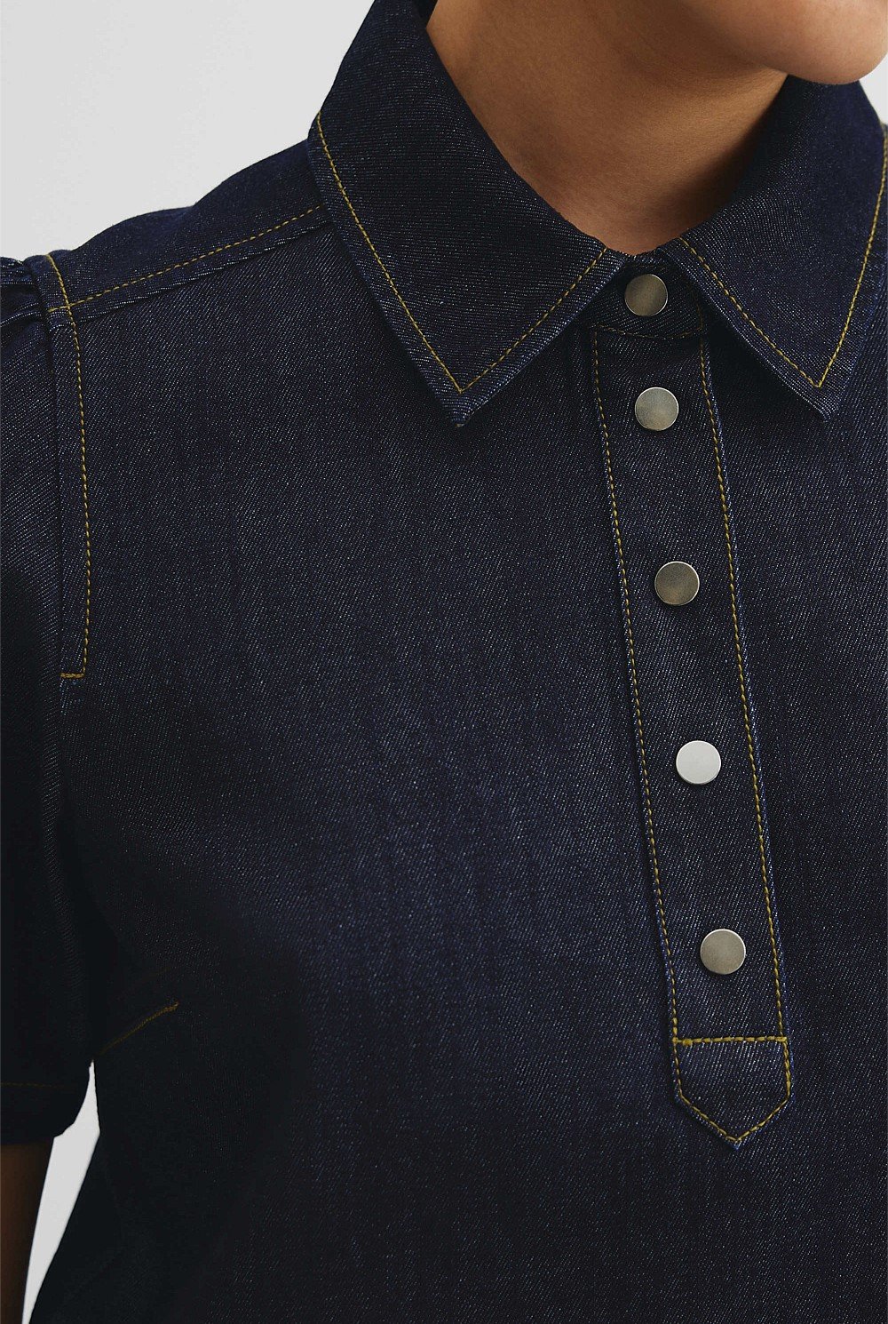 Half Placket Denim Top