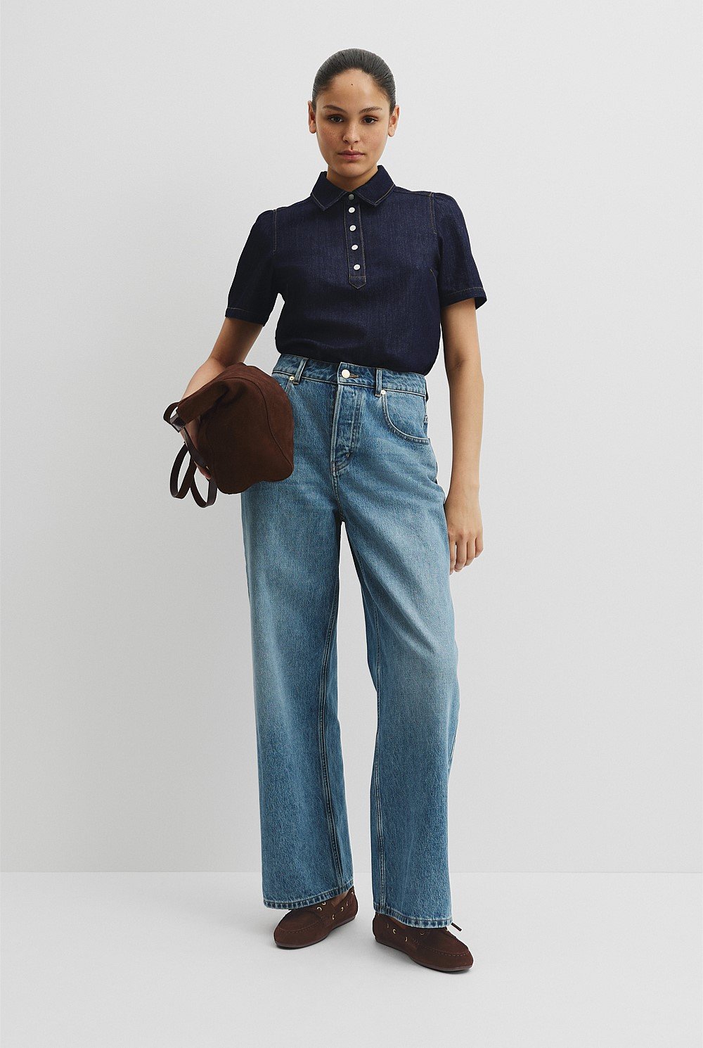 Half Placket Denim Top
