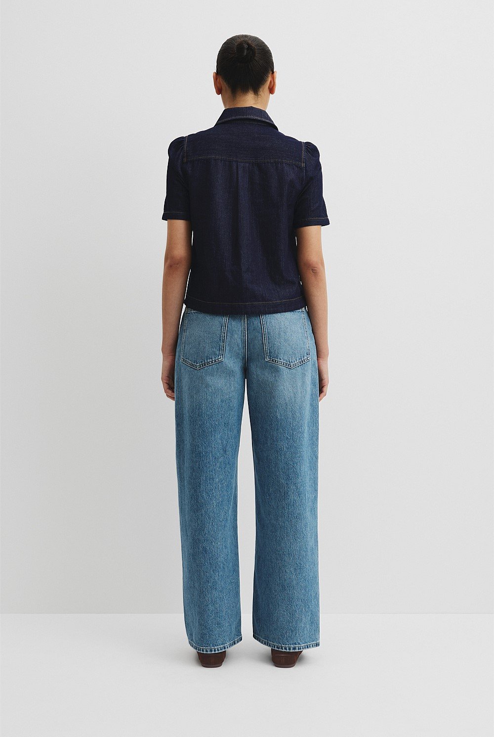 Half Placket Denim Top