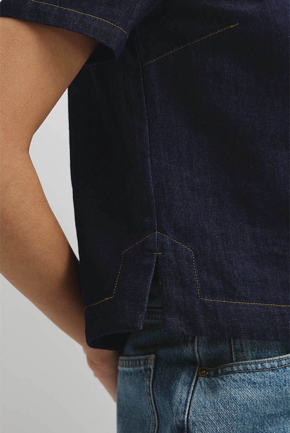 Half Placket Denim Top