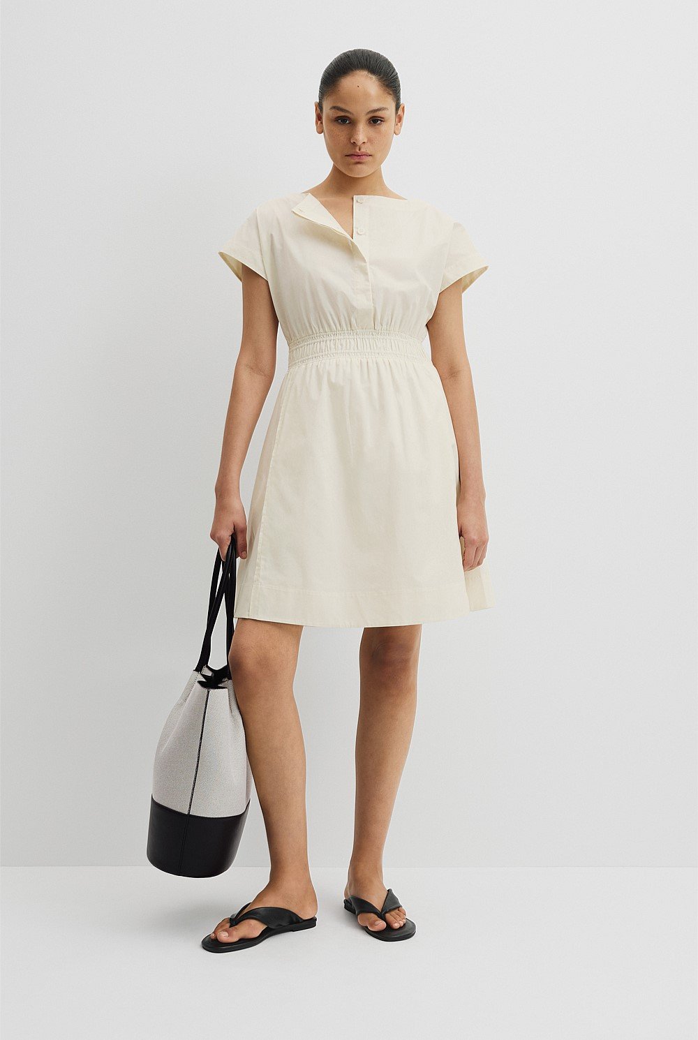 Australian Cotton Shirred Waist Mini Dress