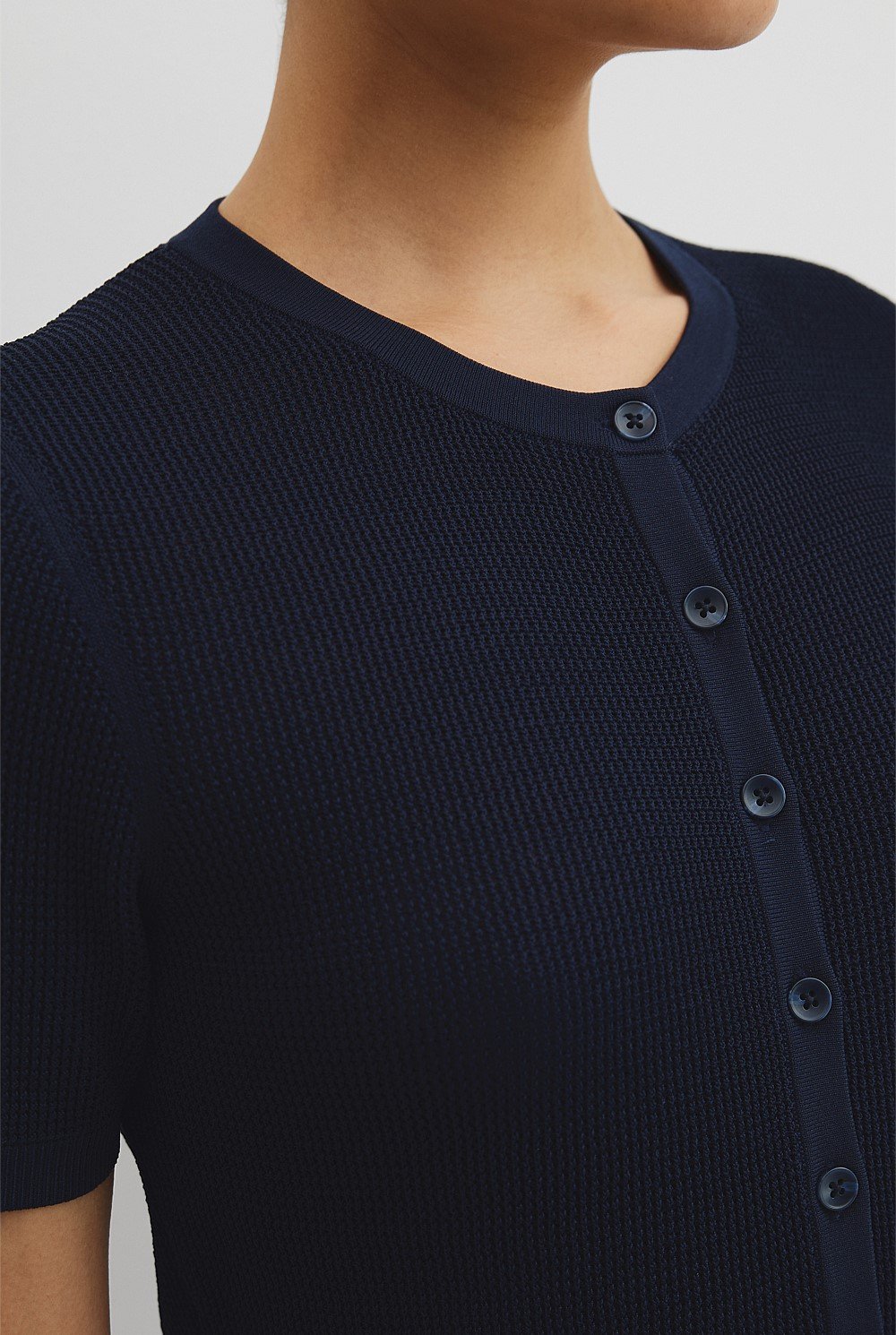 Waffle Short Sleeve Button Knit