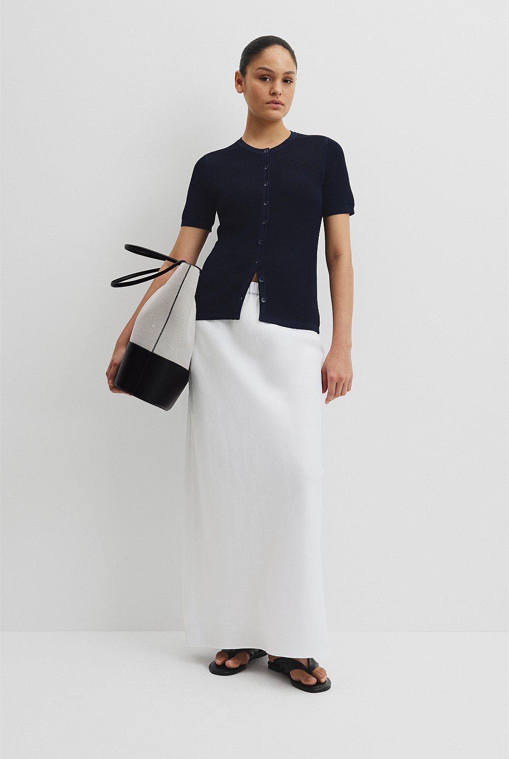 Waffle Short Sleeve Button Knit