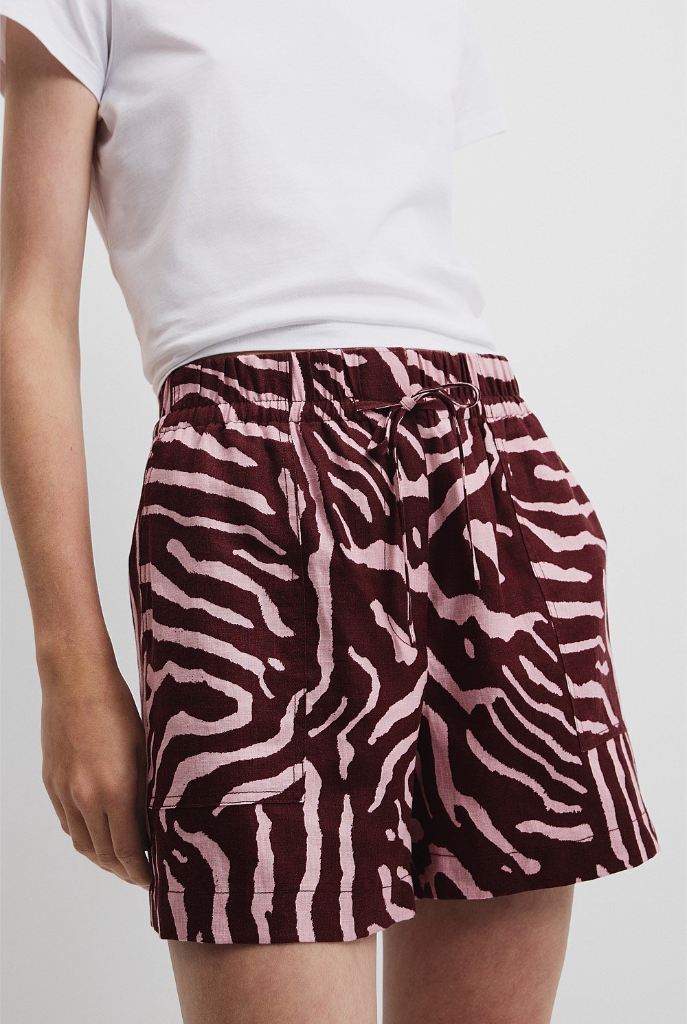 Organically Grown Print Tie Detail Linen Short