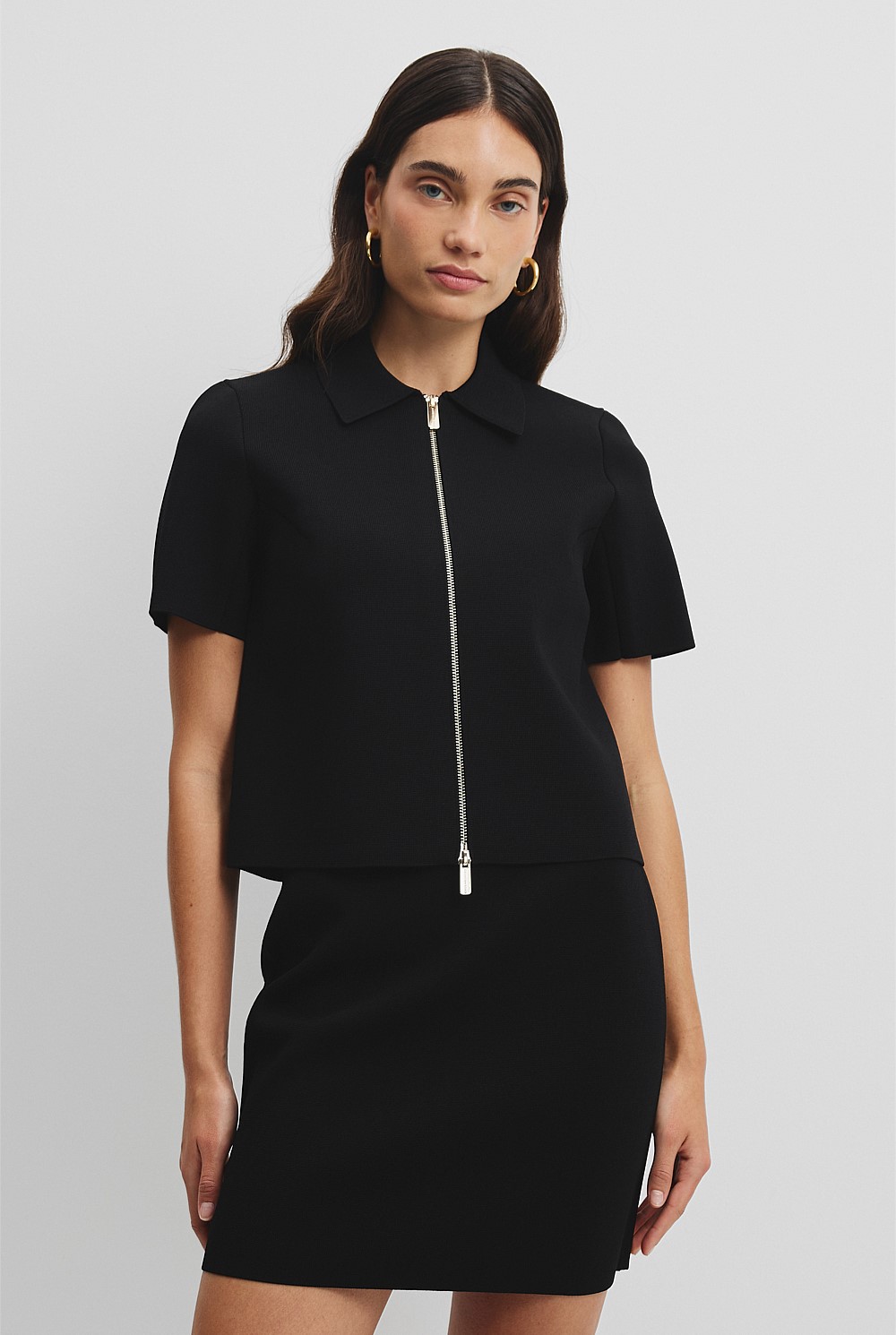 Short Sleeve Compact Zip Knit