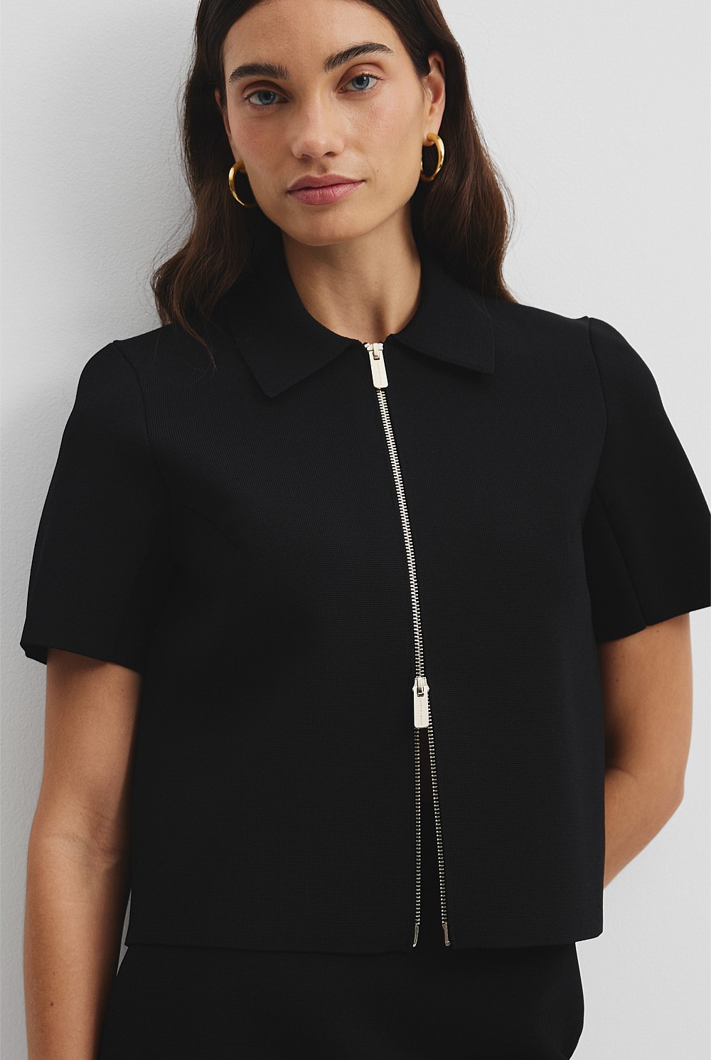 Short Sleeve Compact Zip Knit