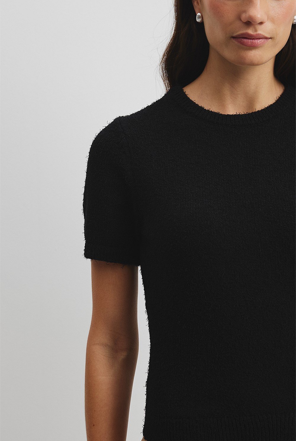 Australian Cotton Blend Boucle Knit T-Shirt