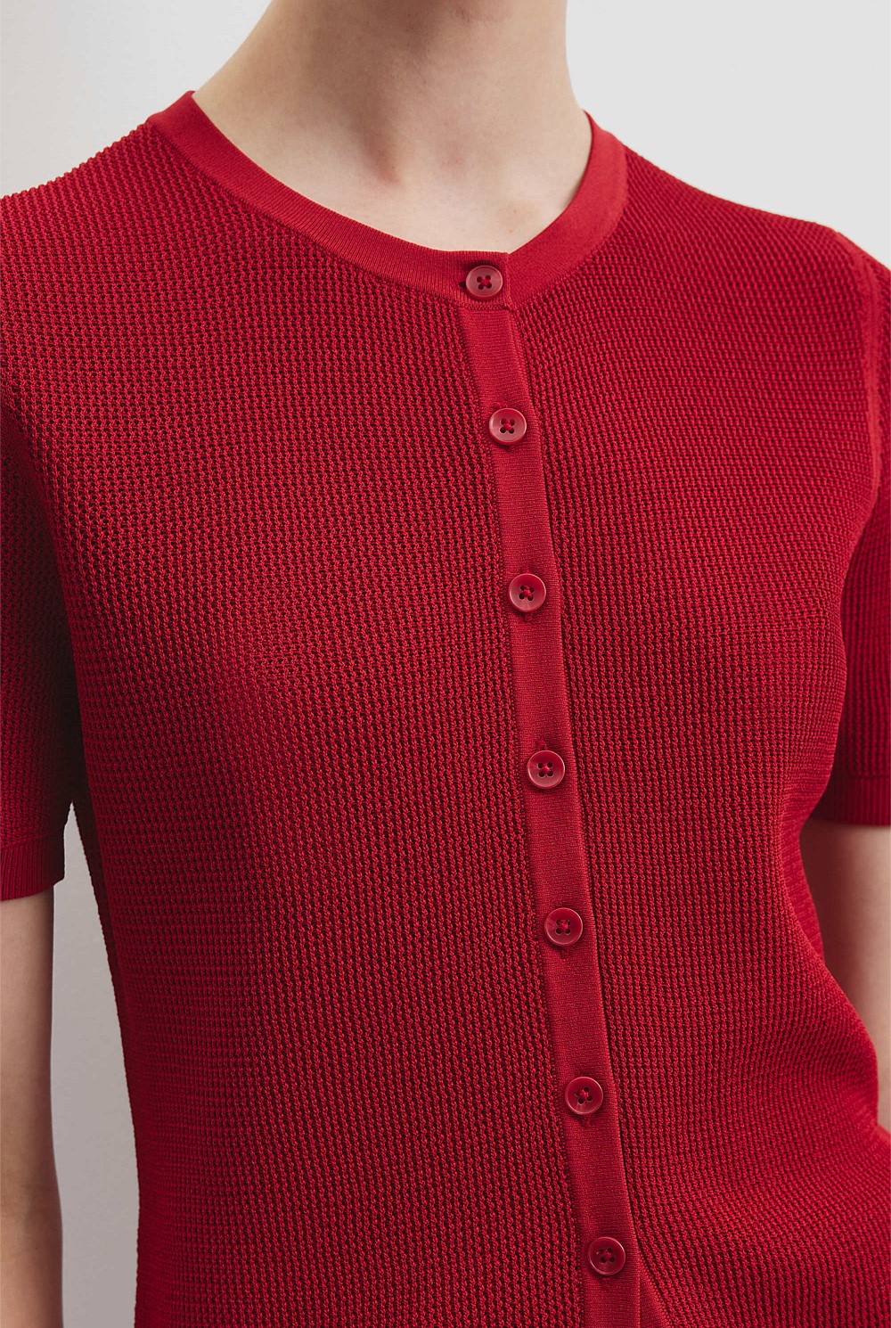 Waffle Short Sleeve Button Knit