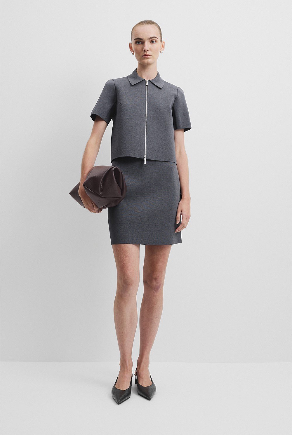 Short Sleeve Compact Zip Knit