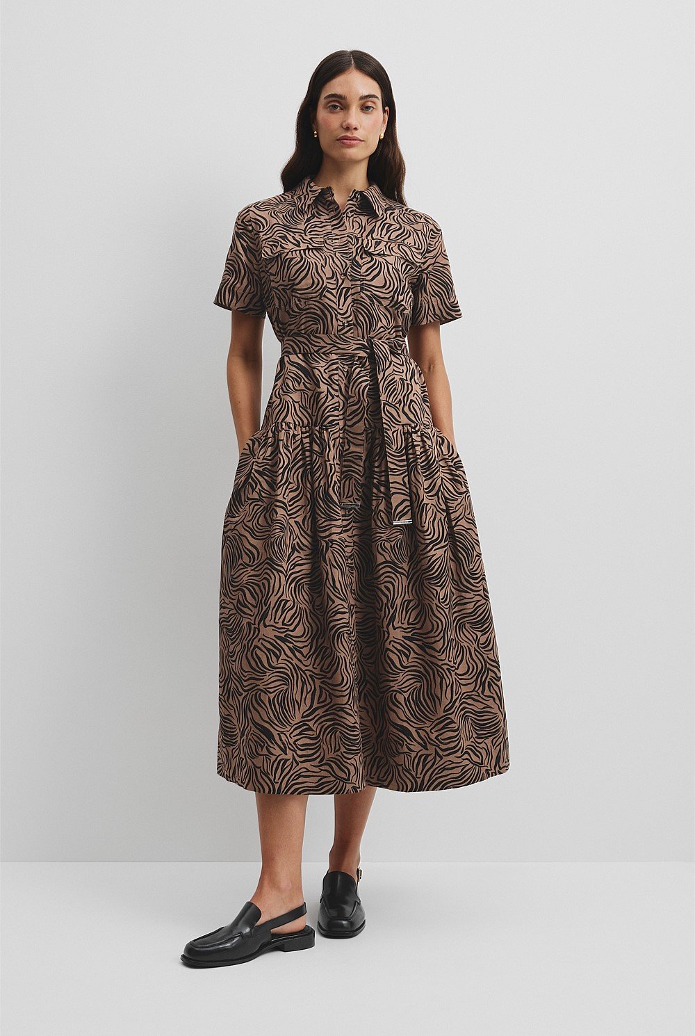 Print Flared Shirt Dress