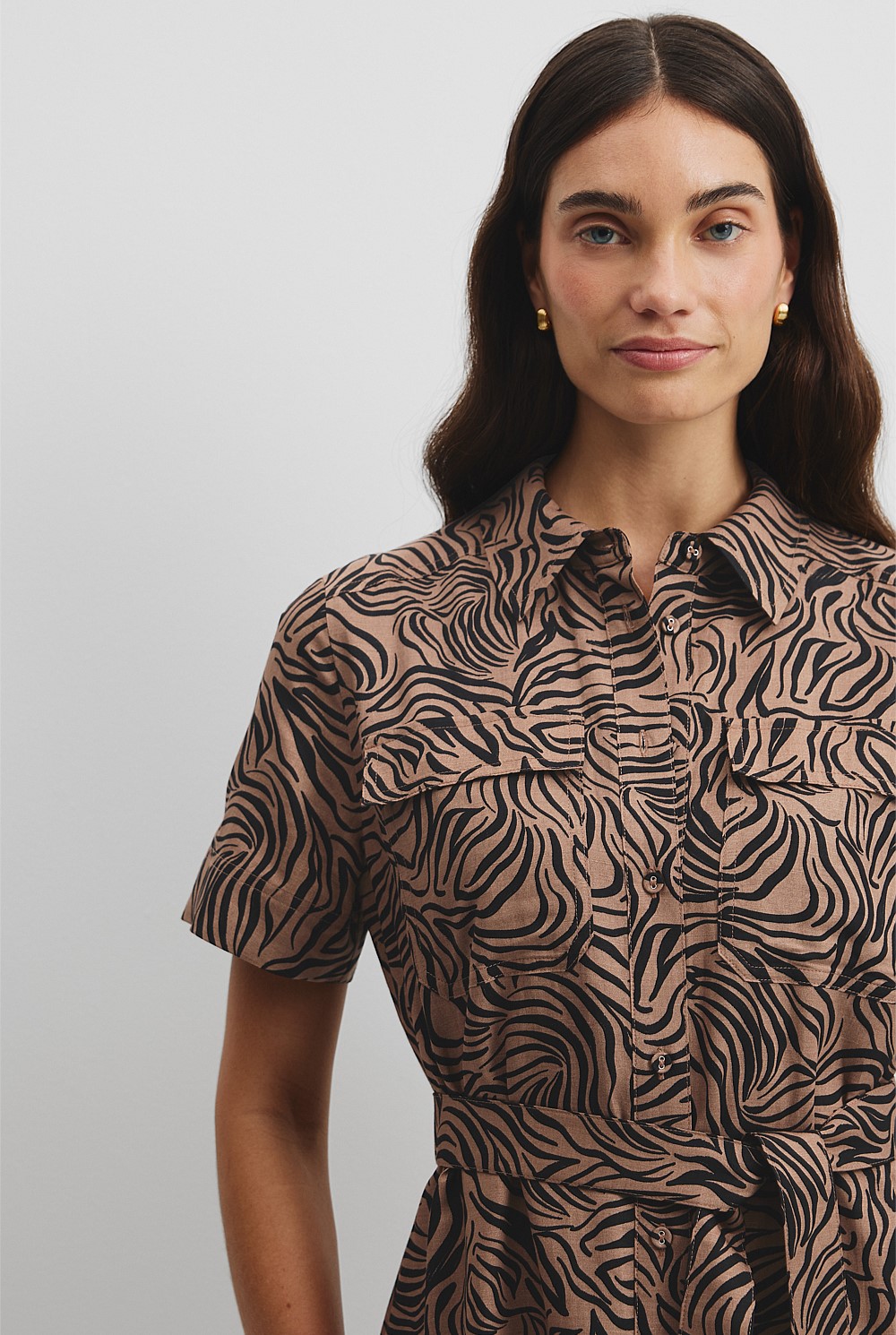 Print Flared Shirt Dress