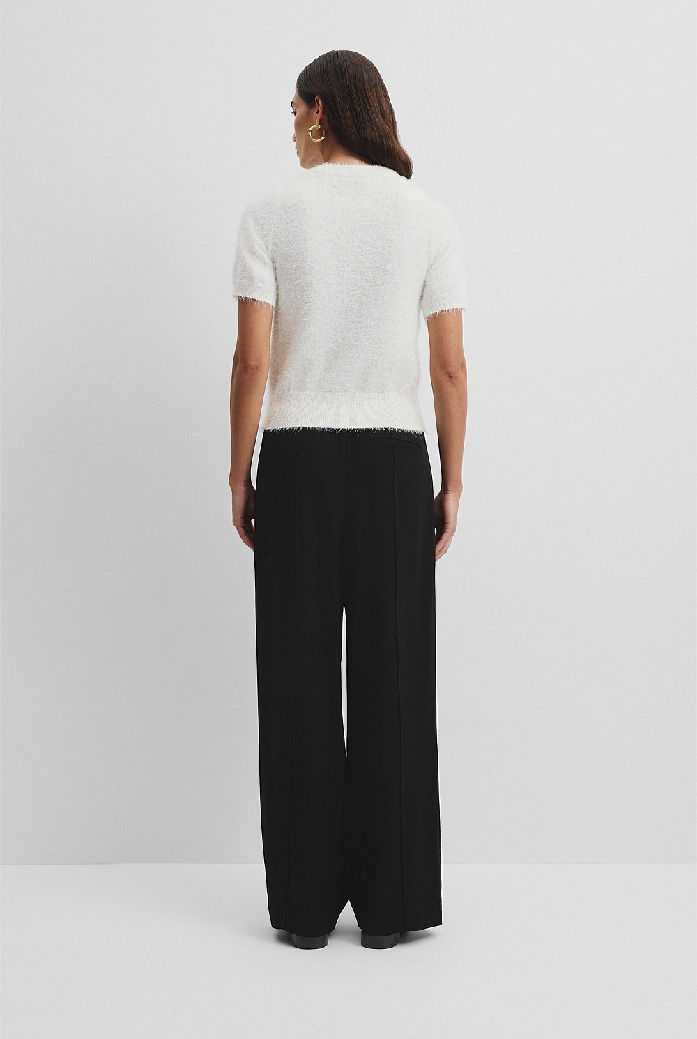 Button Fluffy Knit T-Shirt