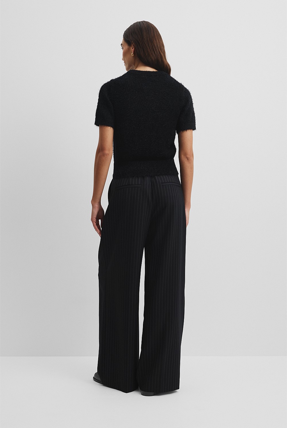 Button Fluffy Knit T-Shirt