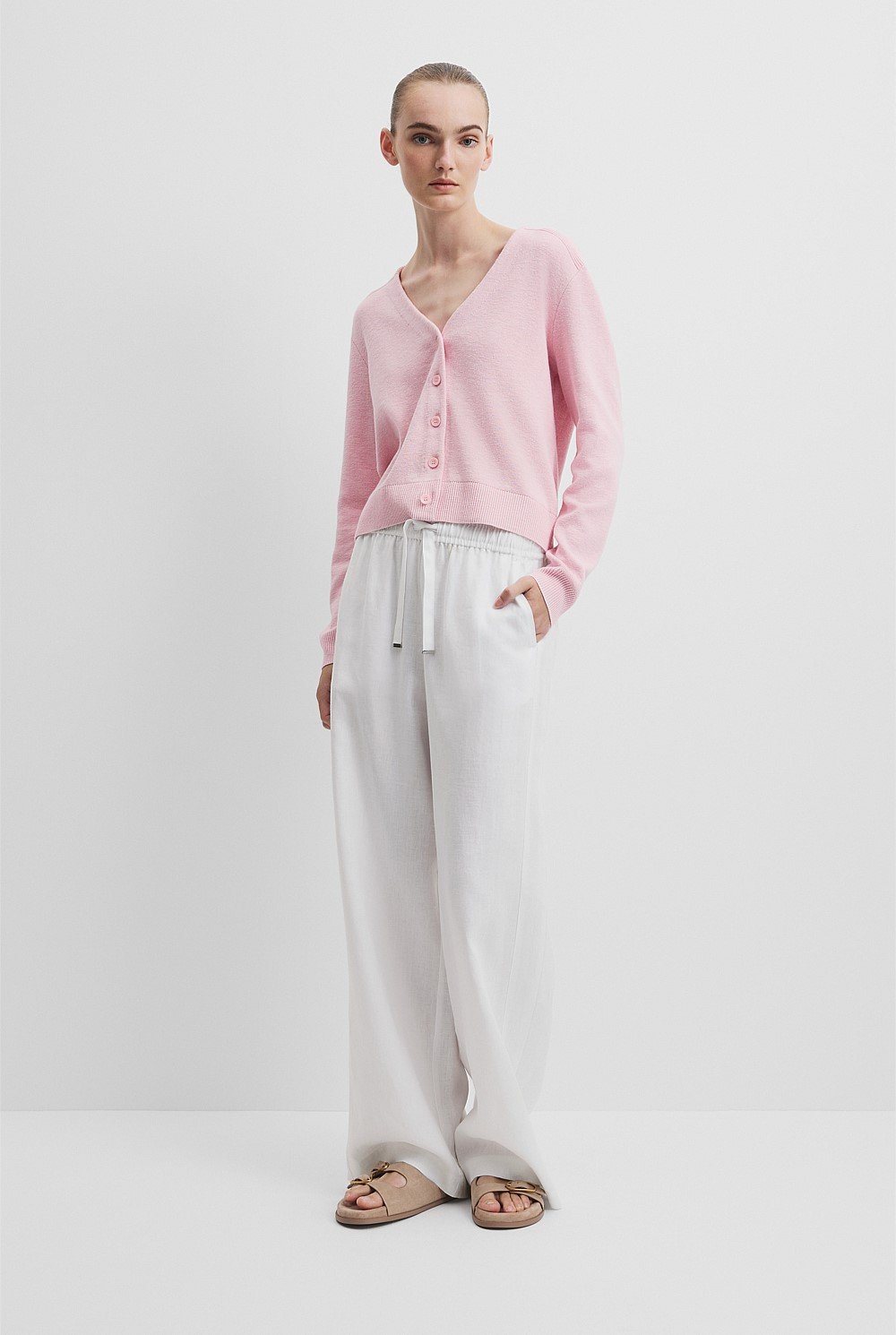 Organically Grown Cotton Linen Blend Knit Cardigan