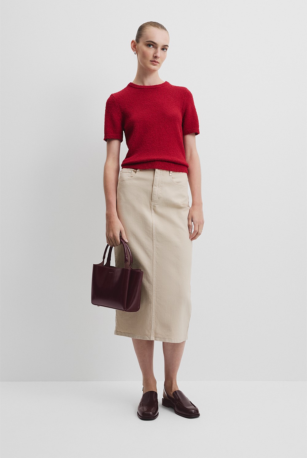 Australian Cotton Blend Boucle Knit T-Shirt