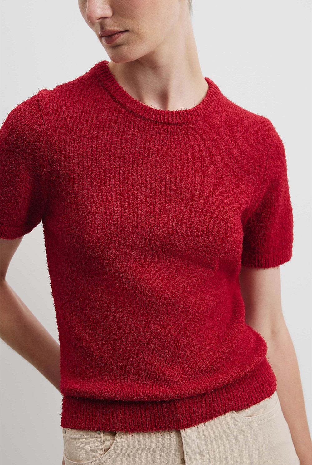 Australian Cotton Blend Boucle Knit T-Shirt