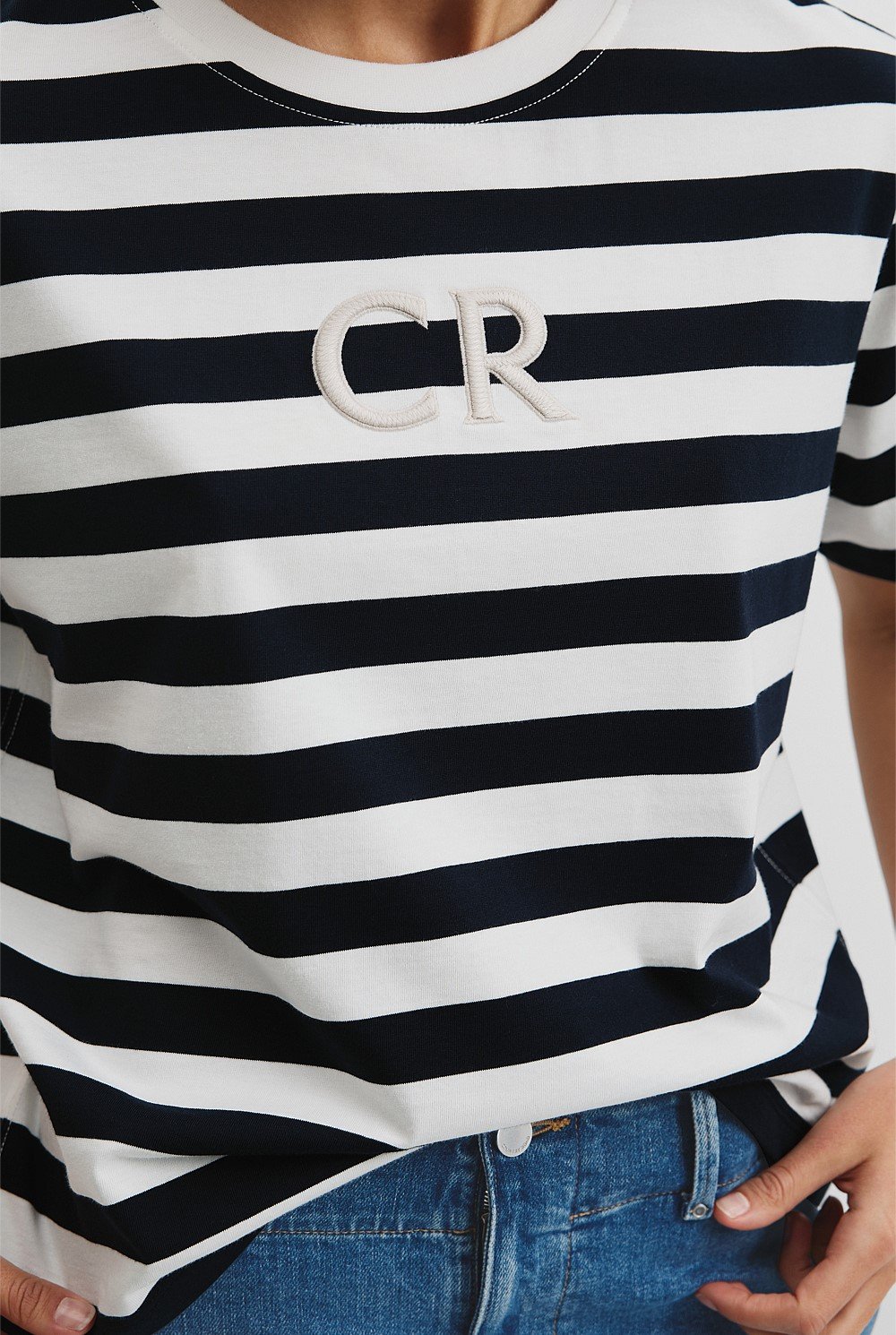 Australian Cotton Stripe CR Logo T-Shirt