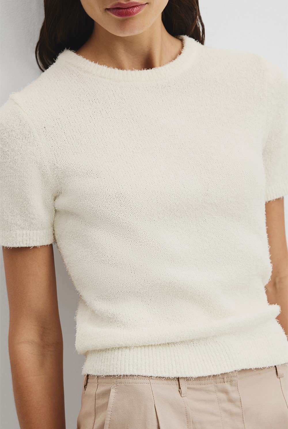 Australian Cotton Blend Boucle Knit T-Shirt