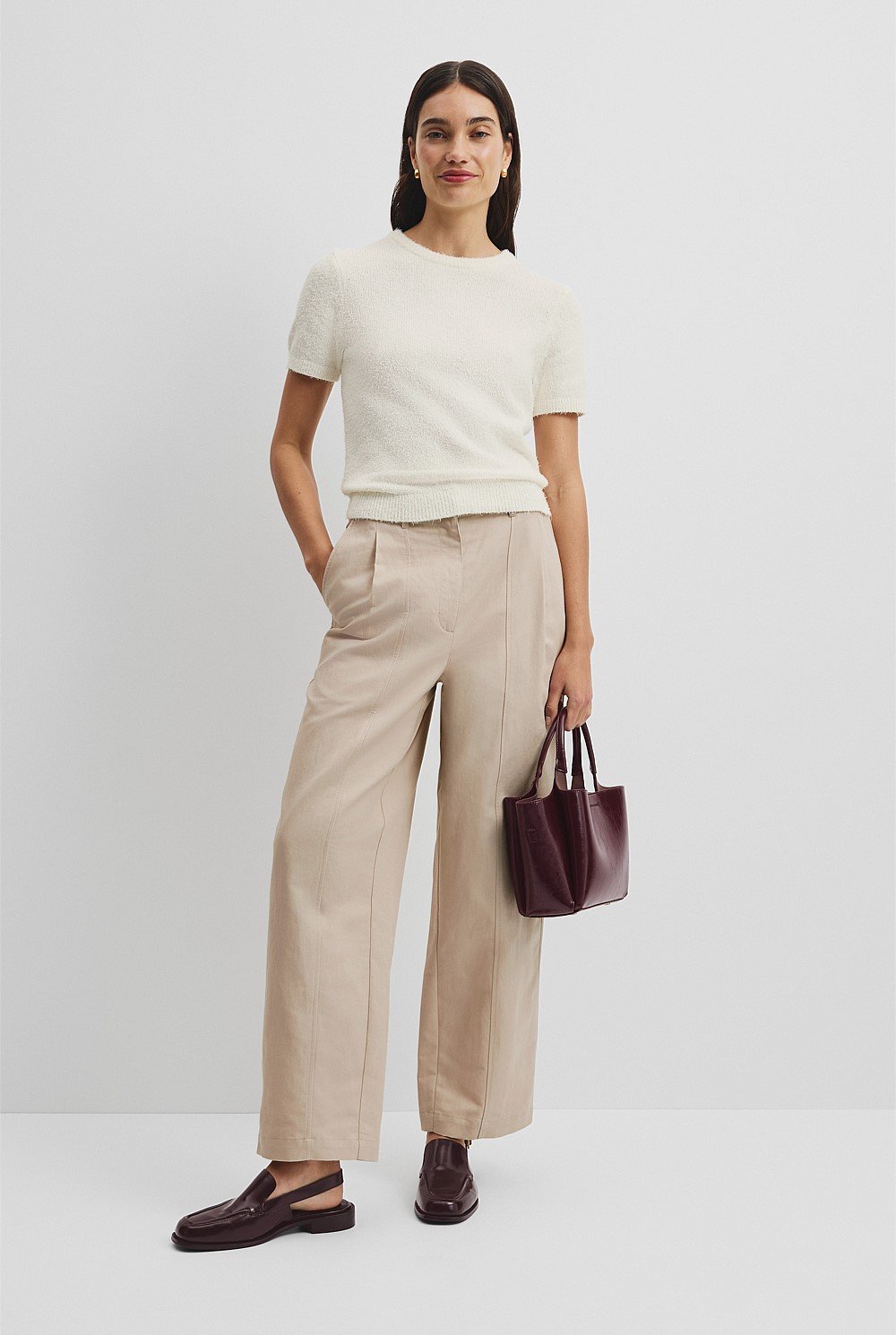 Australian Cotton Blend Boucle Knit T-Shirt