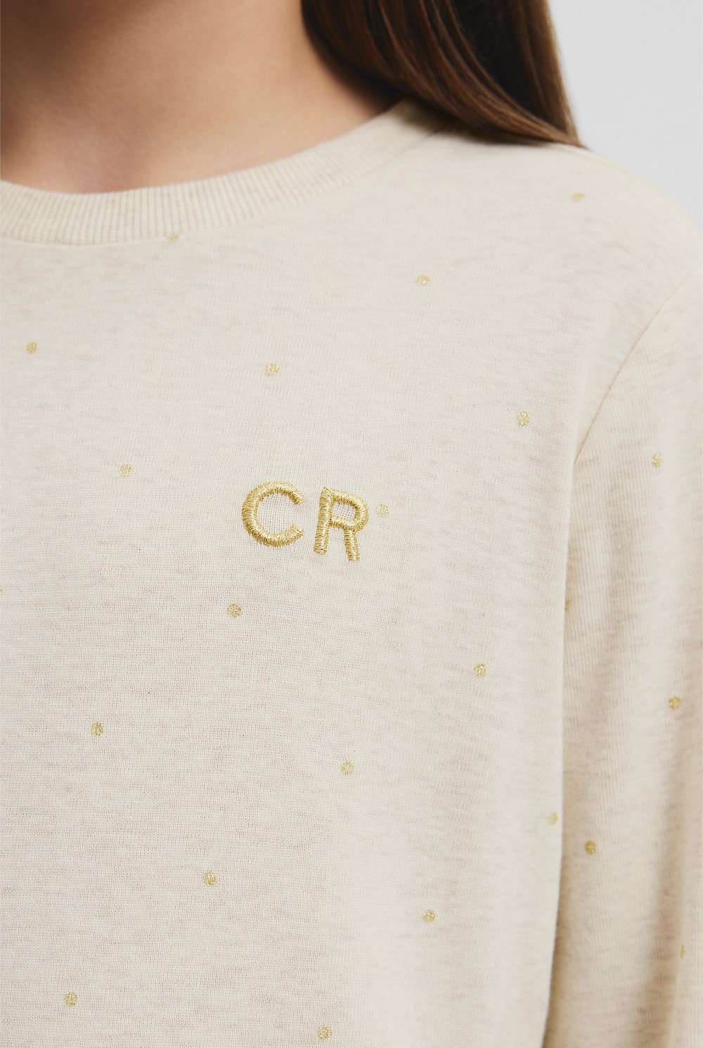 Organically Grown Cotton Long Sleeve Curved Logo T-Shirt