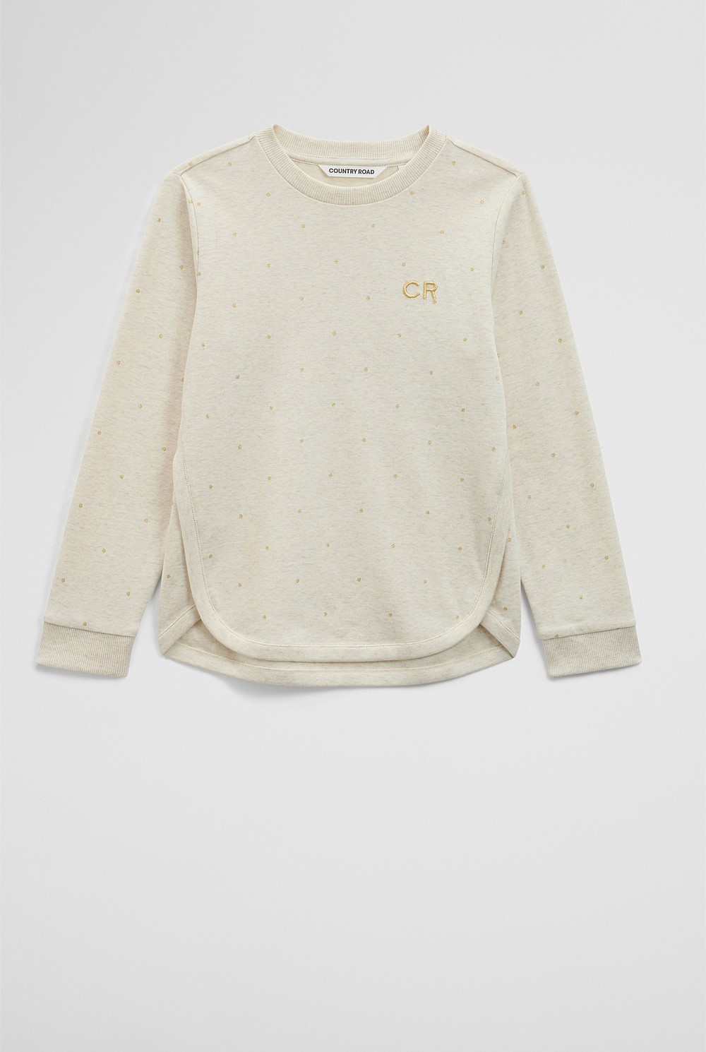 Organically Grown Cotton Long Sleeve Curved Logo T-Shirt