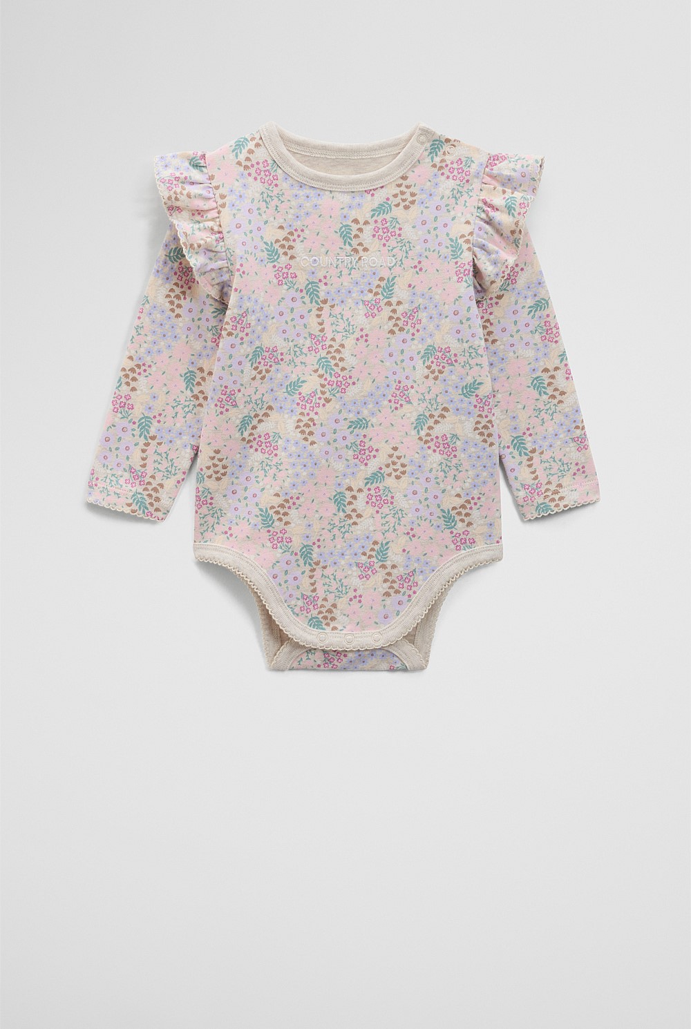 Organically Grown Cotton Blend Frill Long Sleeve Logo Bodysuit