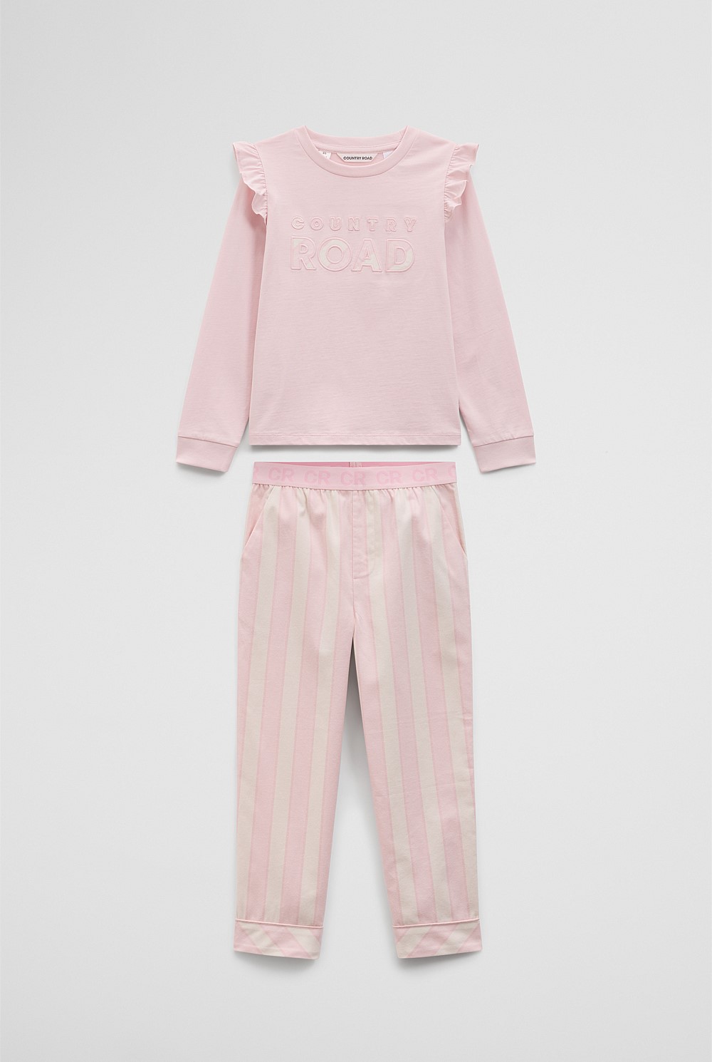 Australian Cotton Long Sleeve Stripe Logo Pyjama Set