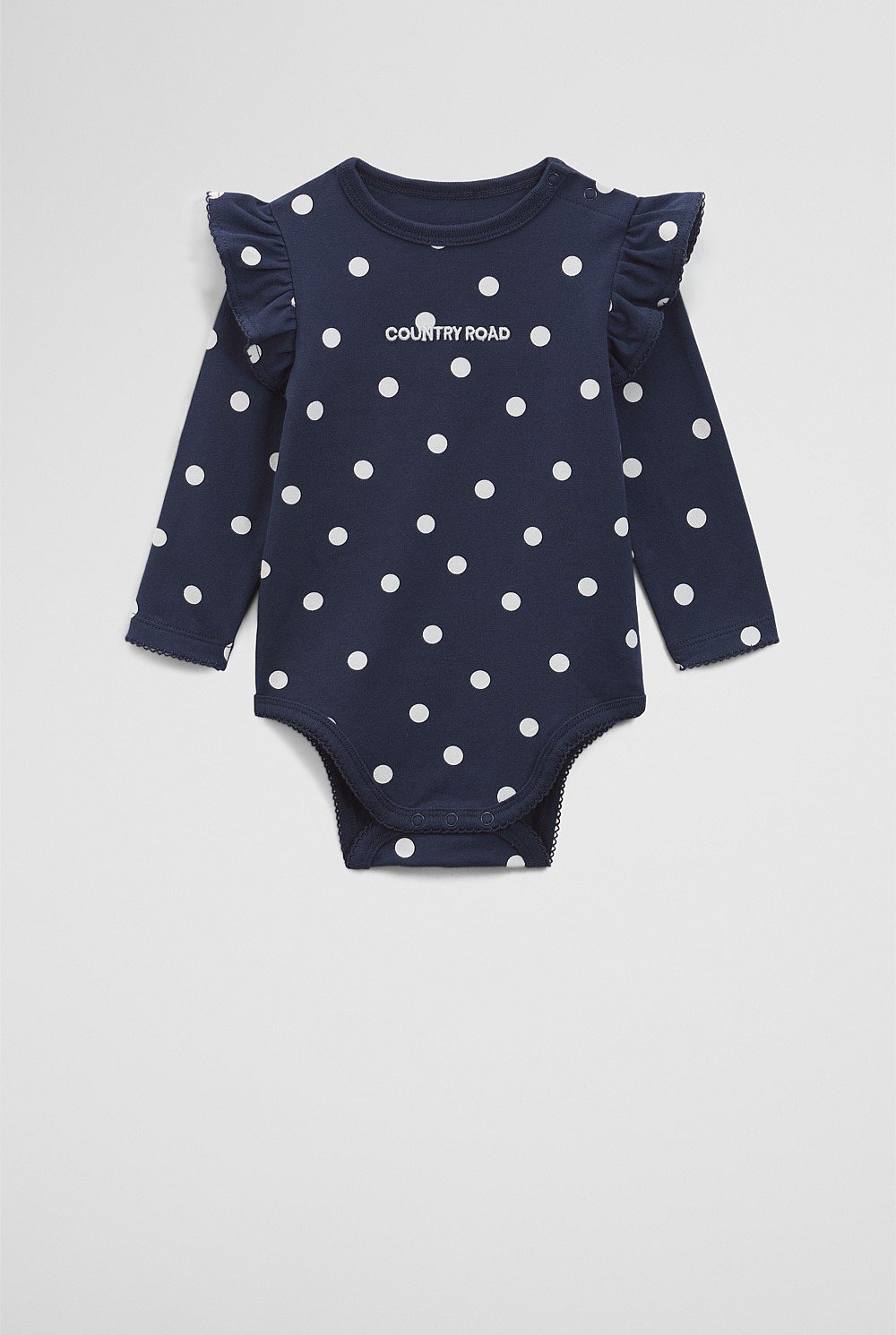 Organically Grown Cotton Blend Frill Long Sleeve Logo Bodysuit