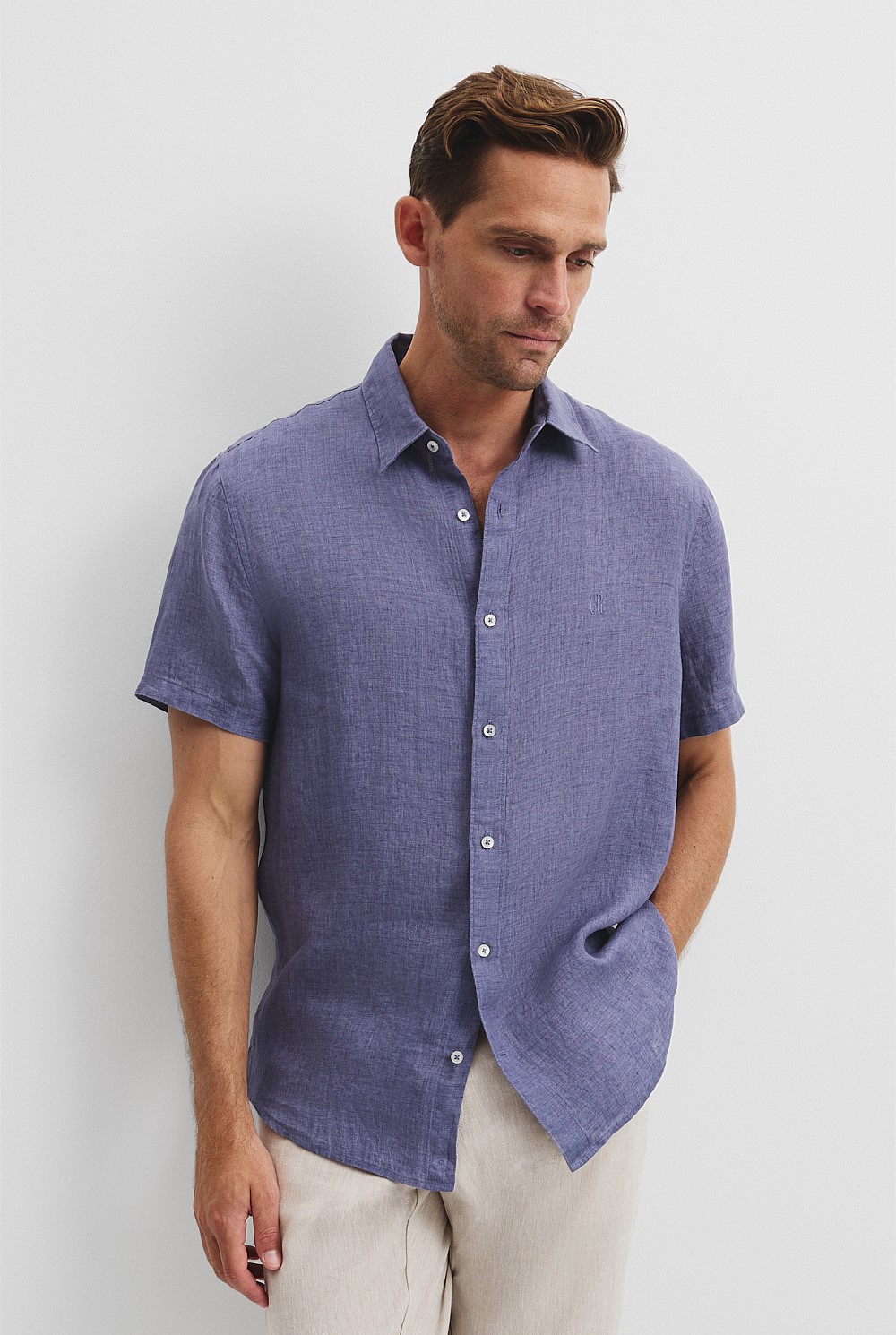 Regular Fit Organically Grown Delave Linen Short Sleeve Shirt