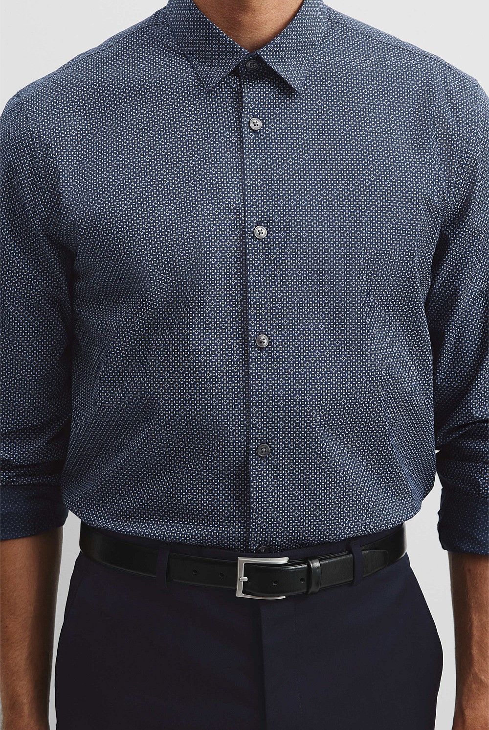 Long Sleeve Slim Fit Cotton Stretch Print Shirt