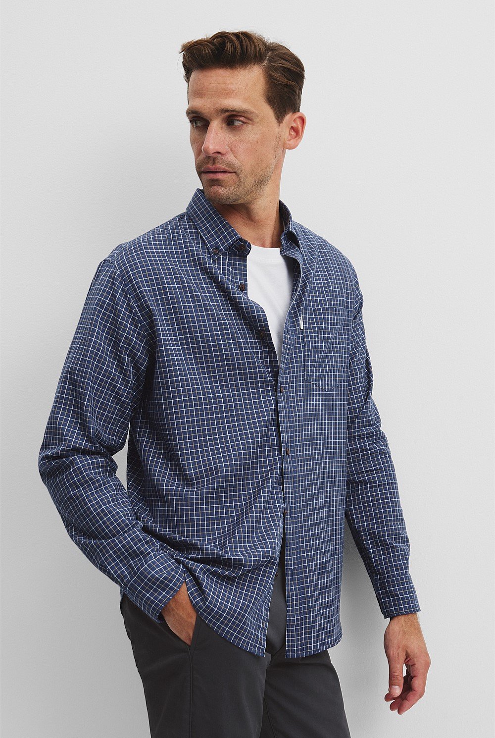 Long Sleeve Regular Fit Cotton Check Shirt with Pocket