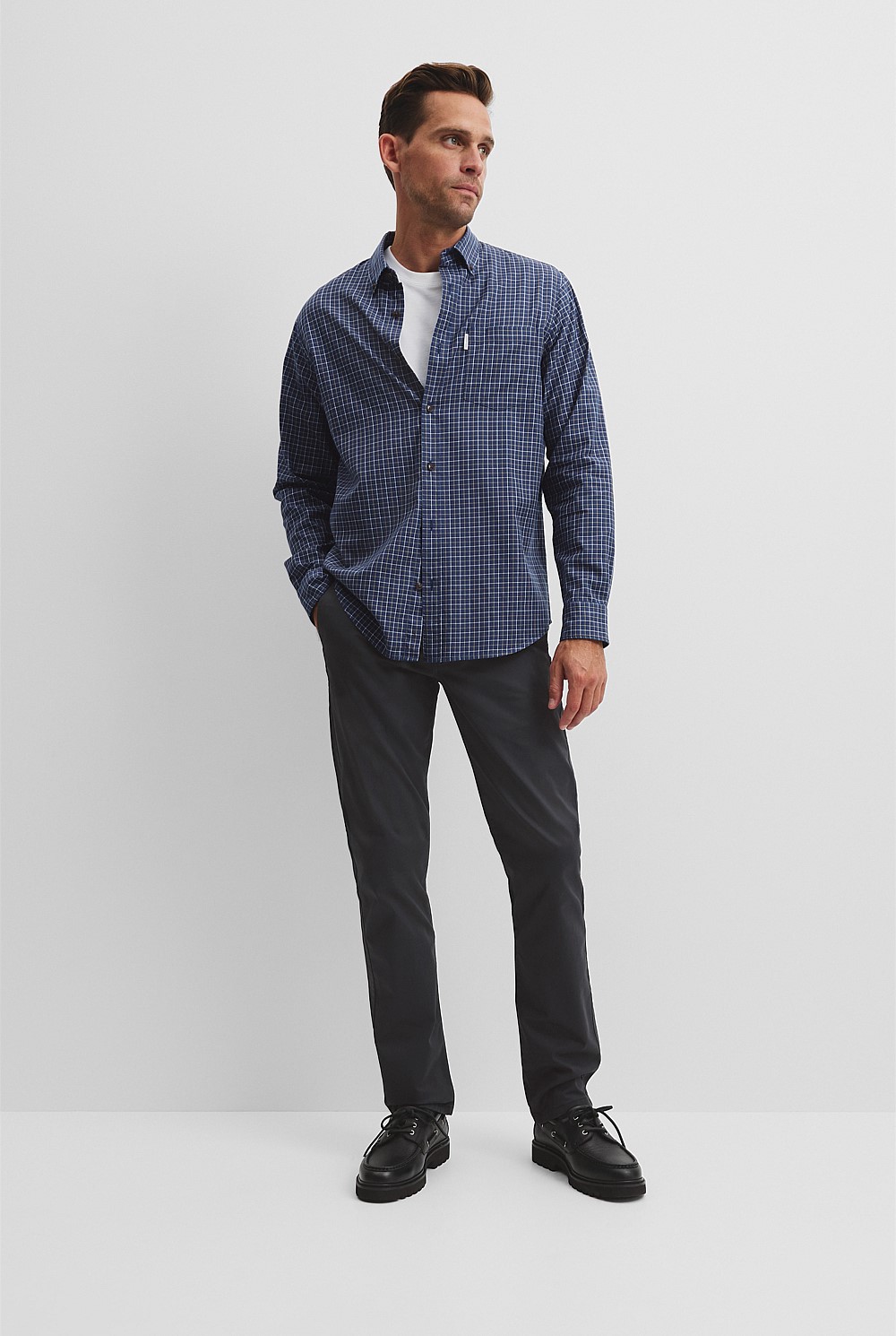 Long Sleeve Regular Fit Cotton Check Shirt with Pocket