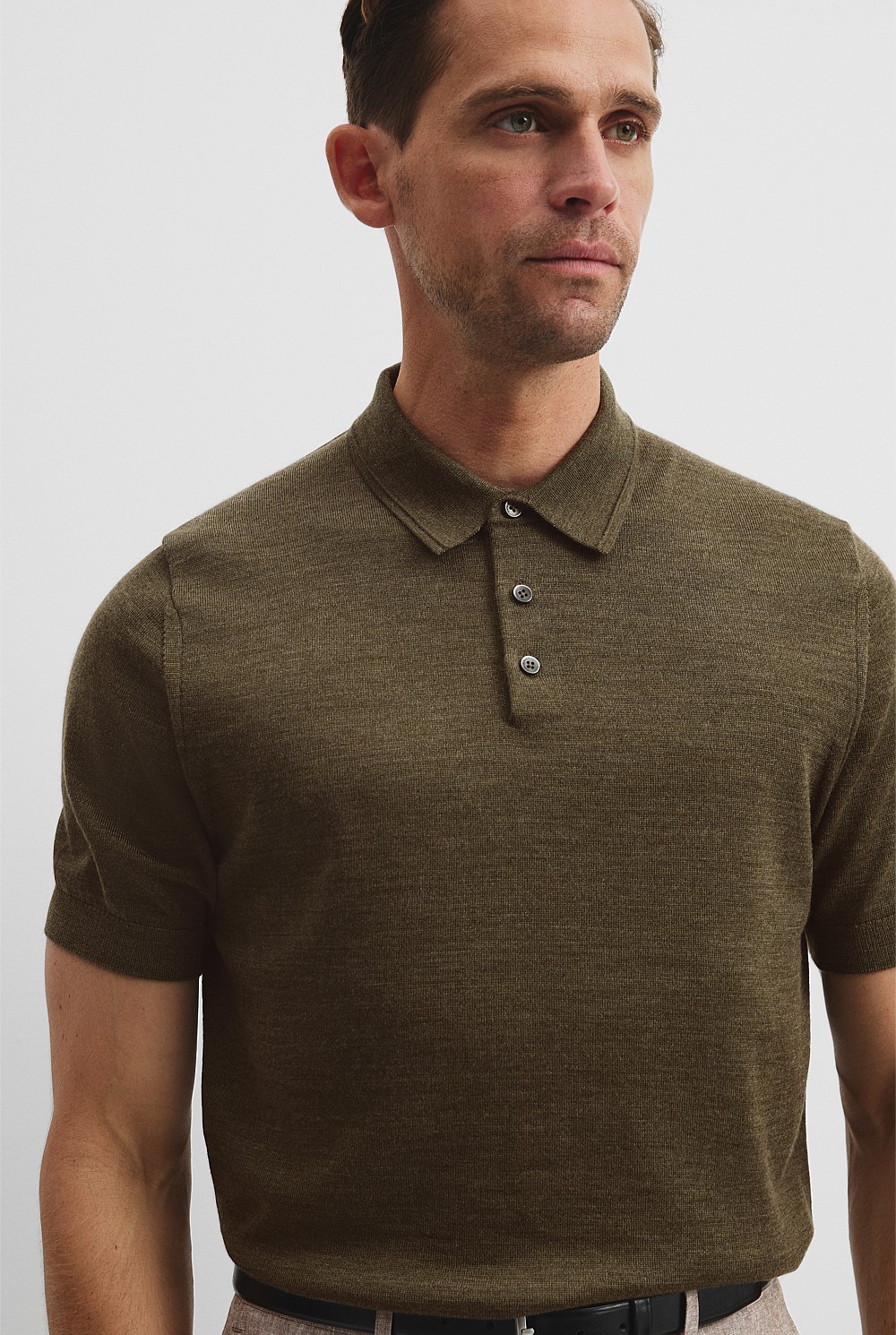 Short Sleeve Australian Merino Button Knit Polo