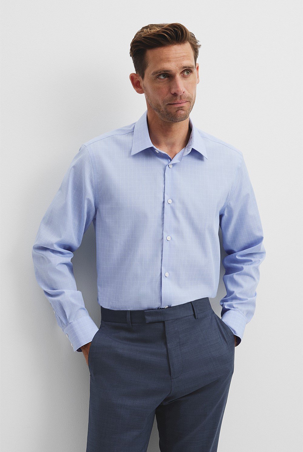 Regular Fit Grid Check Travel Shirt