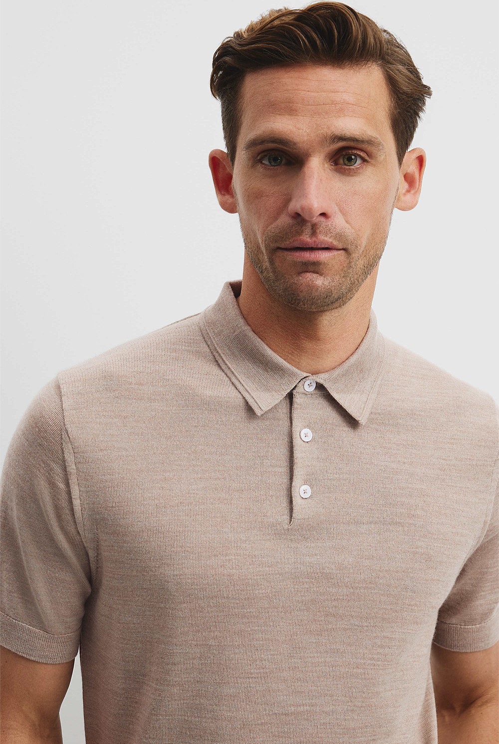 Short Sleeve Australian Merino Button Knit Polo
