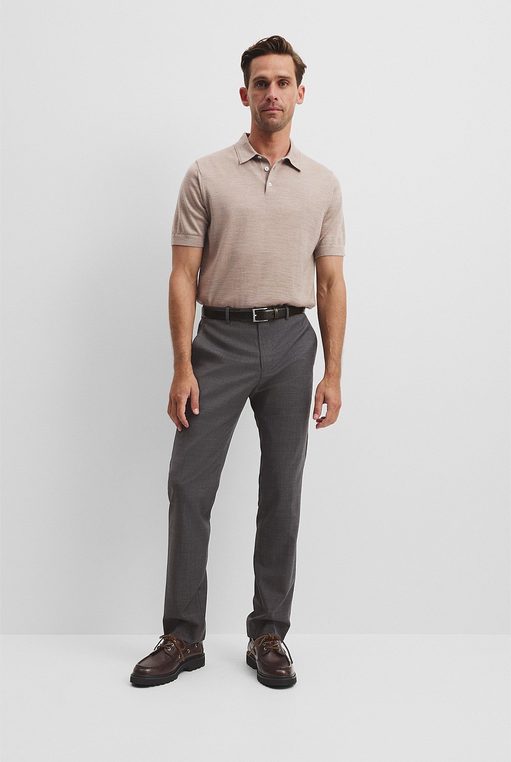 Short Sleeve Australian Merino Button Knit Polo