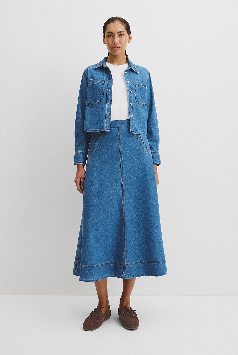 Lightweight Denim Midi Skirt