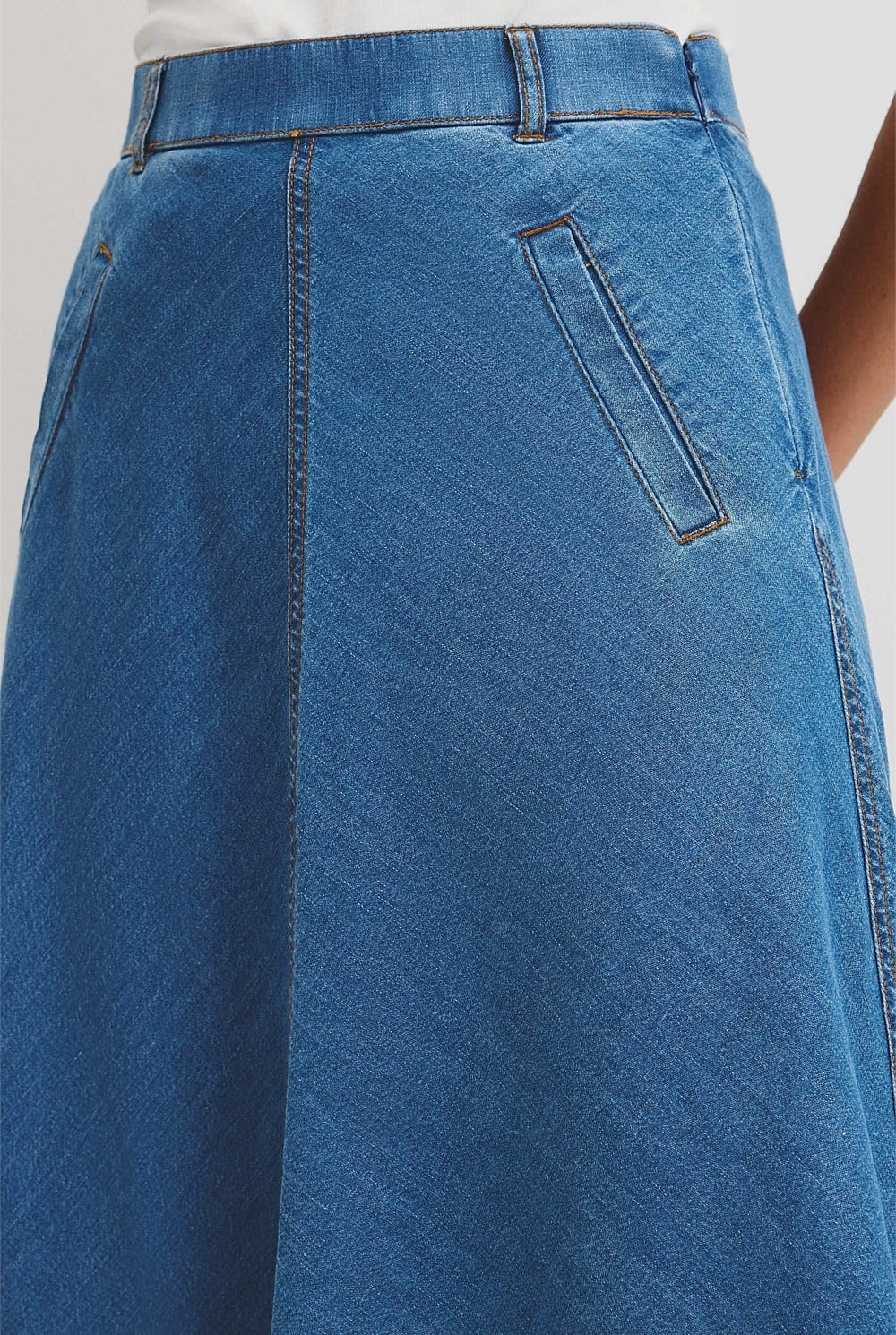 Lightweight Denim Midi Skirt