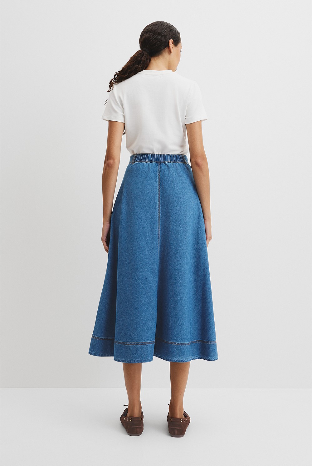 Lightweight Denim Midi Skirt