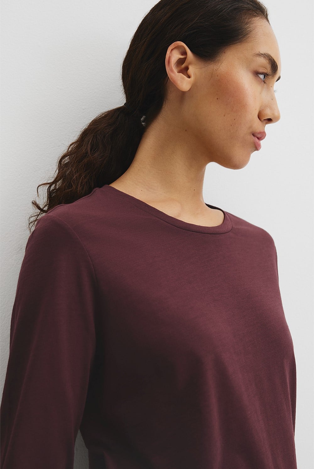 Australian Good Earth Cotton Textured Slub Long Sleeve T-Shirt