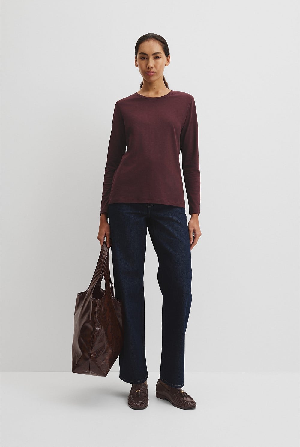 Australian Good Earth Cotton Textured Slub Long Sleeve T-Shirt