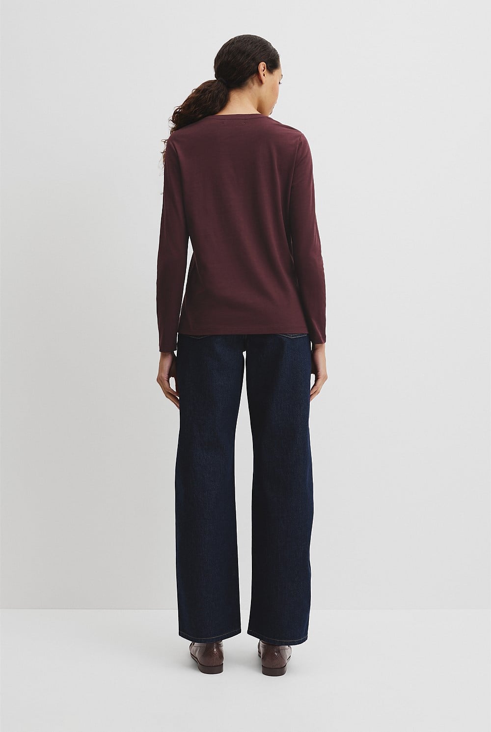 Australian Good Earth Cotton Textured Slub Long Sleeve T-Shirt