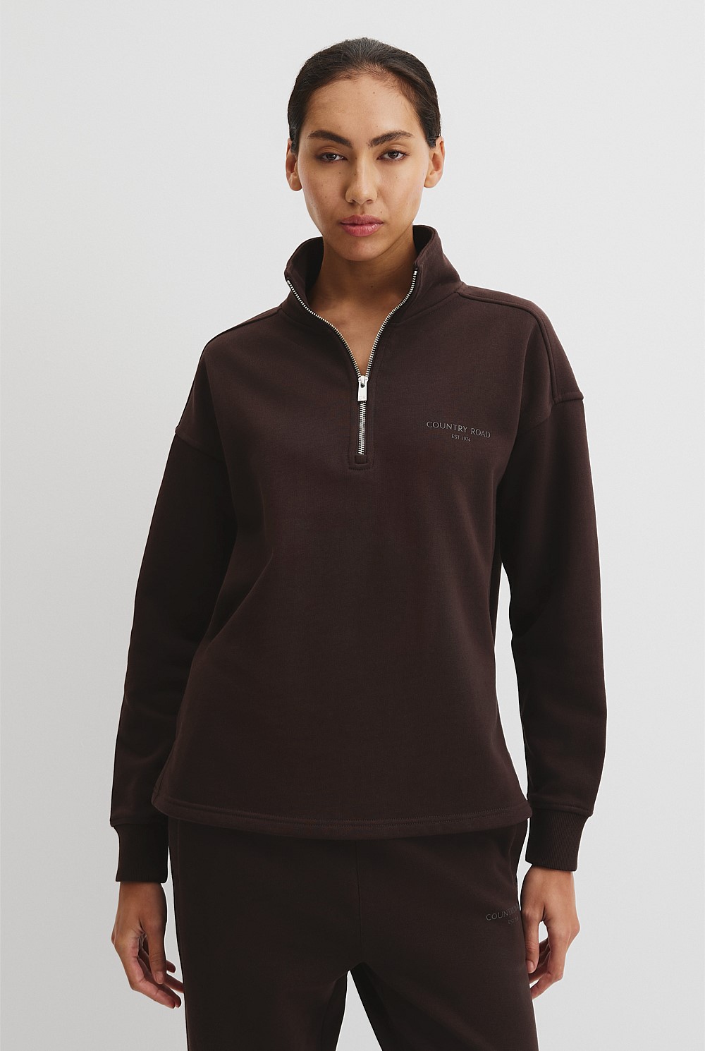 Australian Good Earth Cotton Zip Neck Sweat