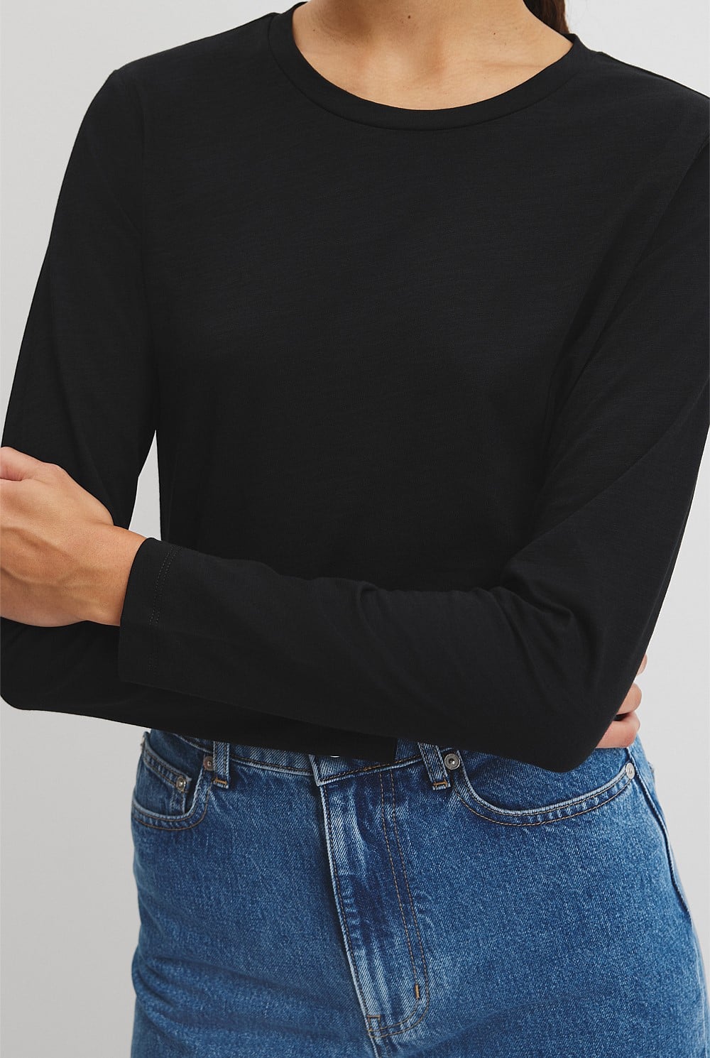 Australian Good Earth Cotton Textured Slub Long Sleeve T-Shirt