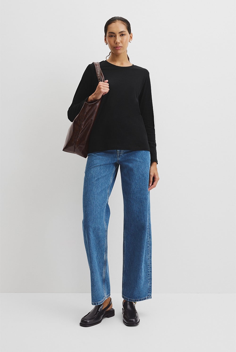 Australian Good Earth Cotton Textured Slub Long Sleeve T-Shirt