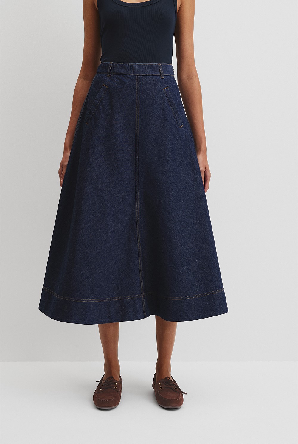 Lightweight Denim Midi Skirt