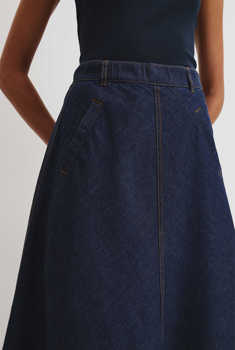 Lightweight Denim Midi Skirt