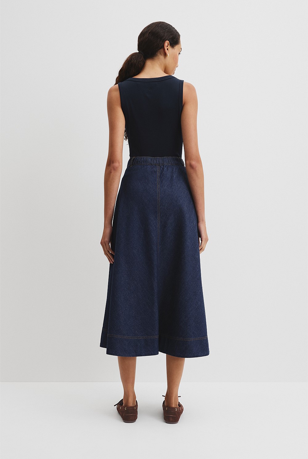 Lightweight Denim Midi Skirt