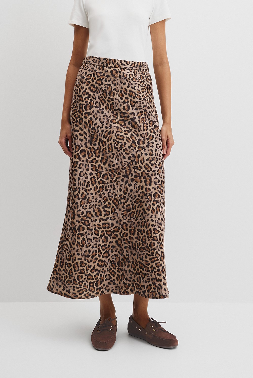 Organically Grown Linen Print Pull On Midi Skirt